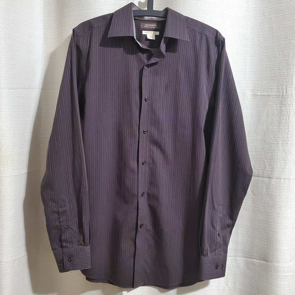 (4/$20) Denver Hayes Men's Gray Dress Shirt Size Medium 15-15½ 34-34½